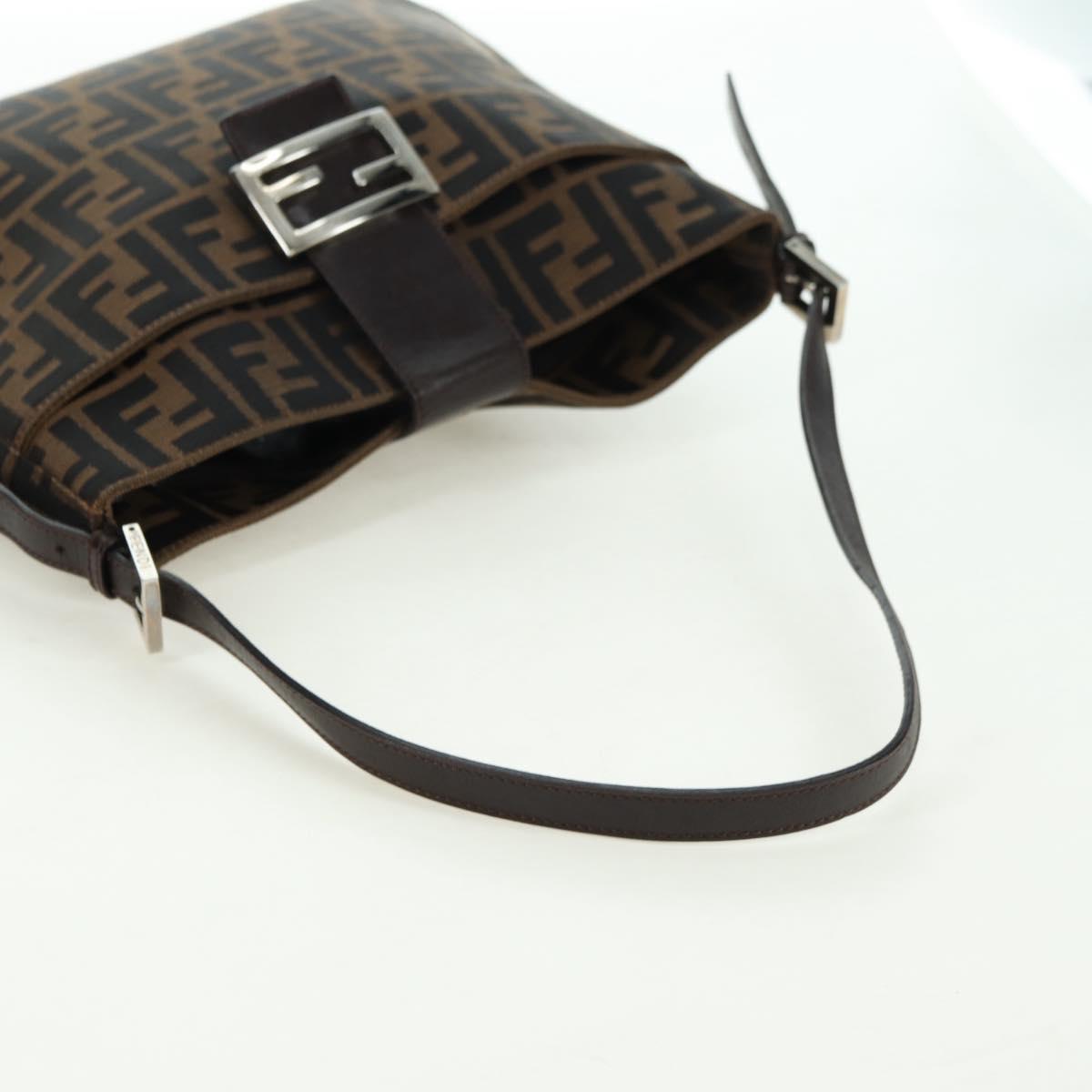 FENDI Zucca Canvas Mamma Baguette Shoulder Bag Brown Black Auth 177772SAV