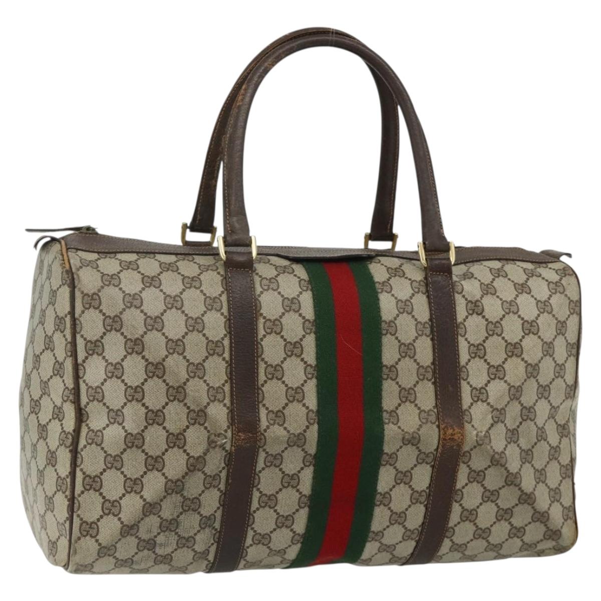 GUCCI GG Supreme Web Sherry Line Hand Bag PVC Beige Red Auth 177775