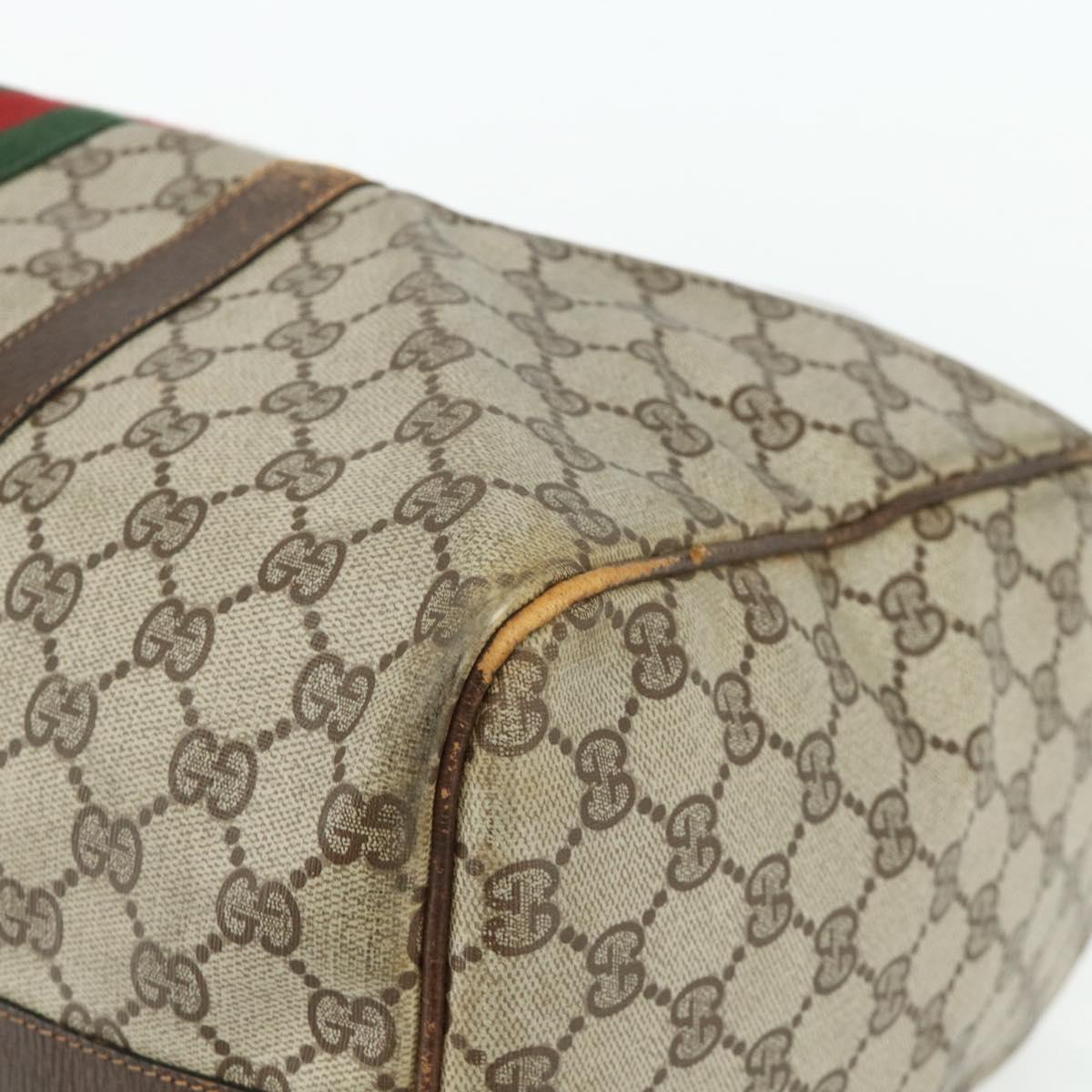 GUCCI GG Supreme Web Sherry Line Hand Bag PVC Beige Red Auth 177775