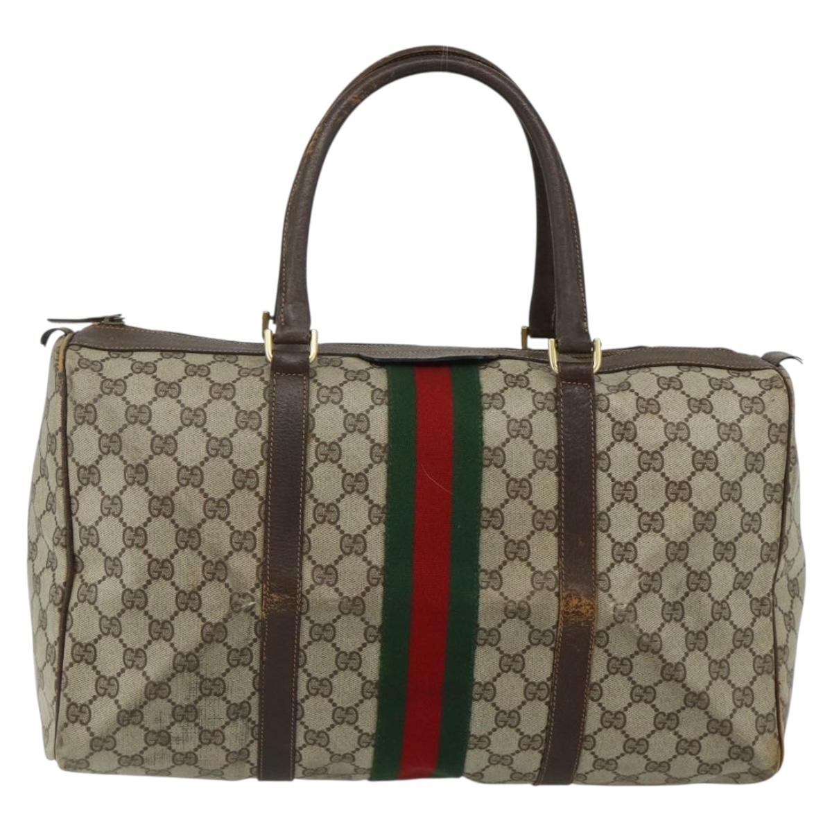 GUCCI GG Supreme Web Sherry Line Hand Bag PVC Beige Red Auth 177775