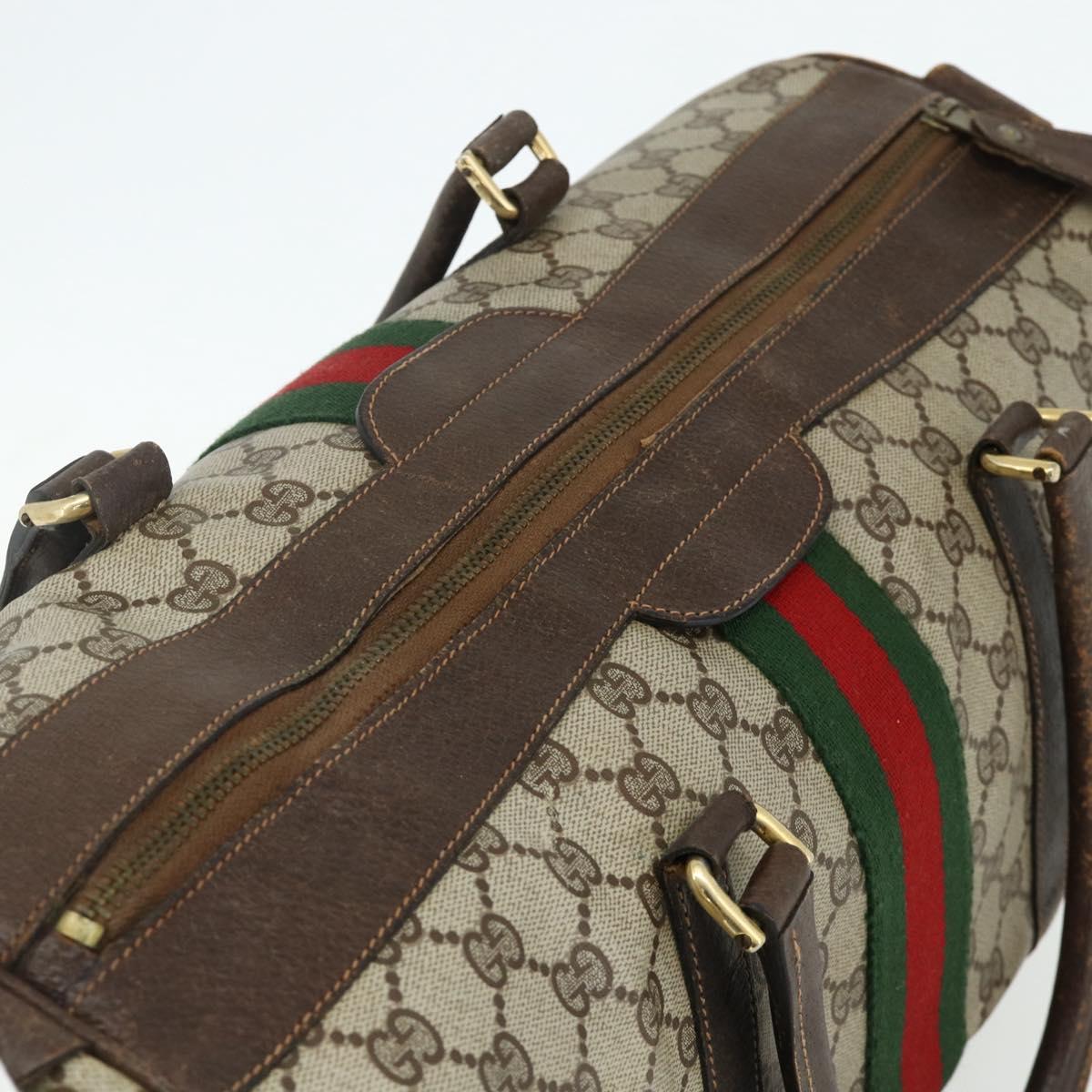 GUCCI GG Supreme Web Sherry Line Hand Bag PVC Beige Red Auth 177775