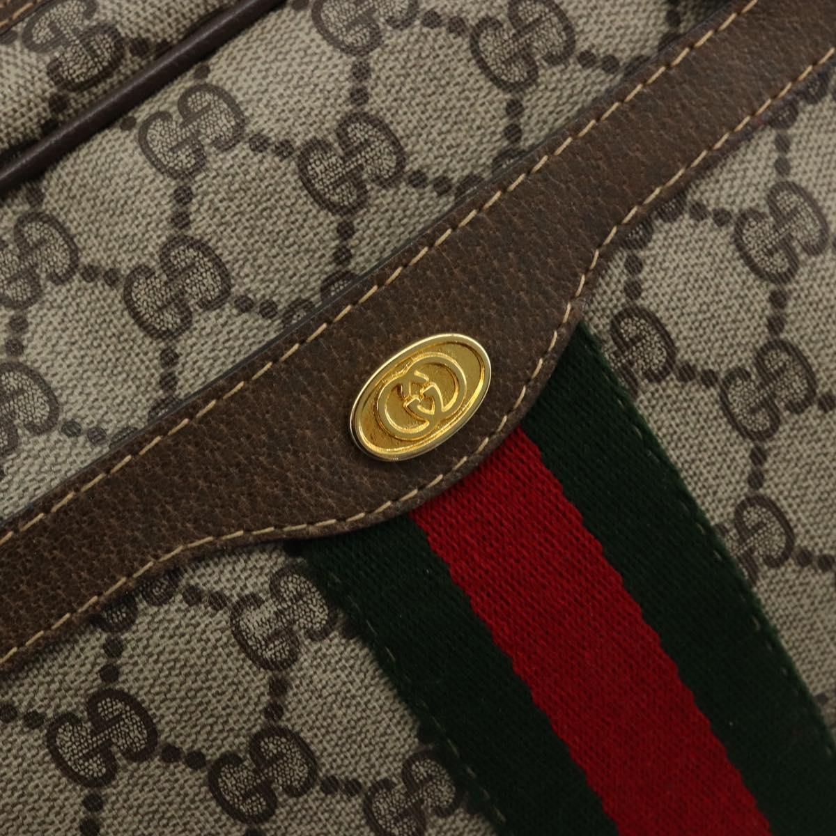 GUCCI GG Supreme Web Sherry Line Hand Bag PVC Beige Gold Auth 177779