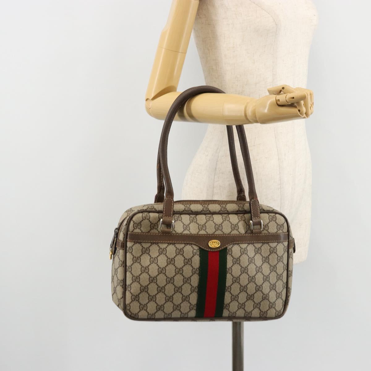 GUCCI GG Supreme Web Sherry Line Hand Bag PVC Beige Gold Auth 177779