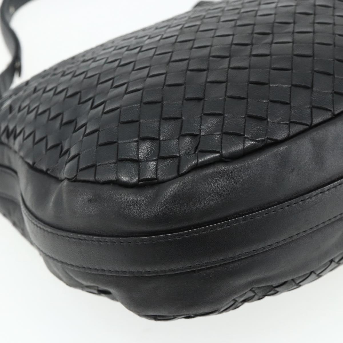 BOTTEGA VENETA INTRECCIATO Shoulder Bag Leather Black Silver Auth 177787A