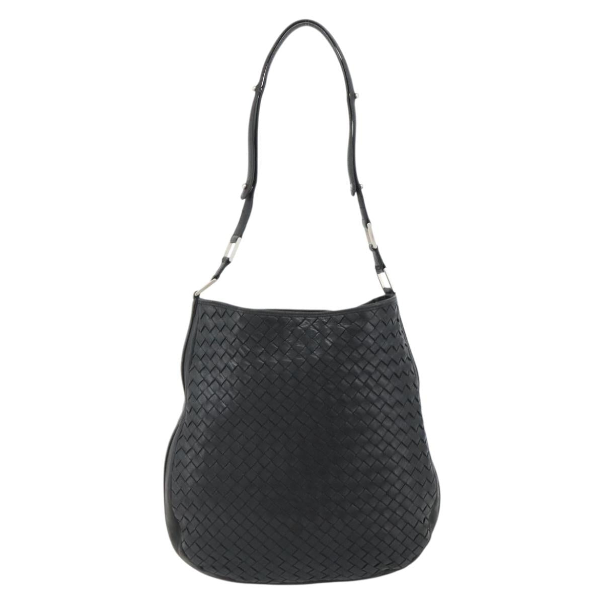 BOTTEGA VENETA INTRECCIATO Shoulder Bag Leather Black Silver Auth 177787A