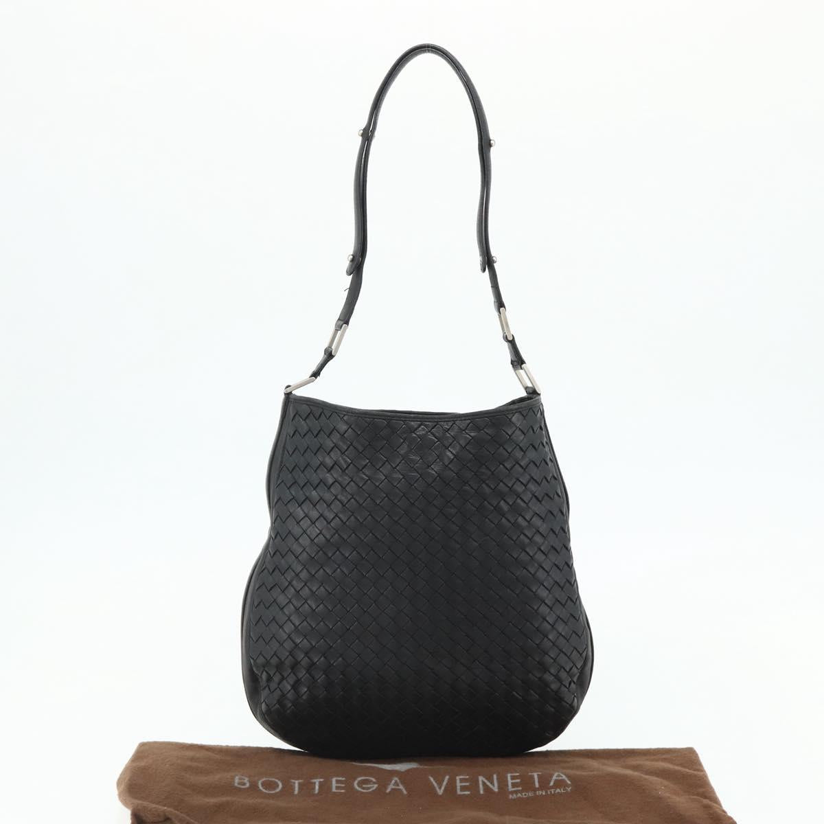 BOTTEGA VENETA INTRECCIATO Shoulder Bag Leather Black Silver Auth 177787A
