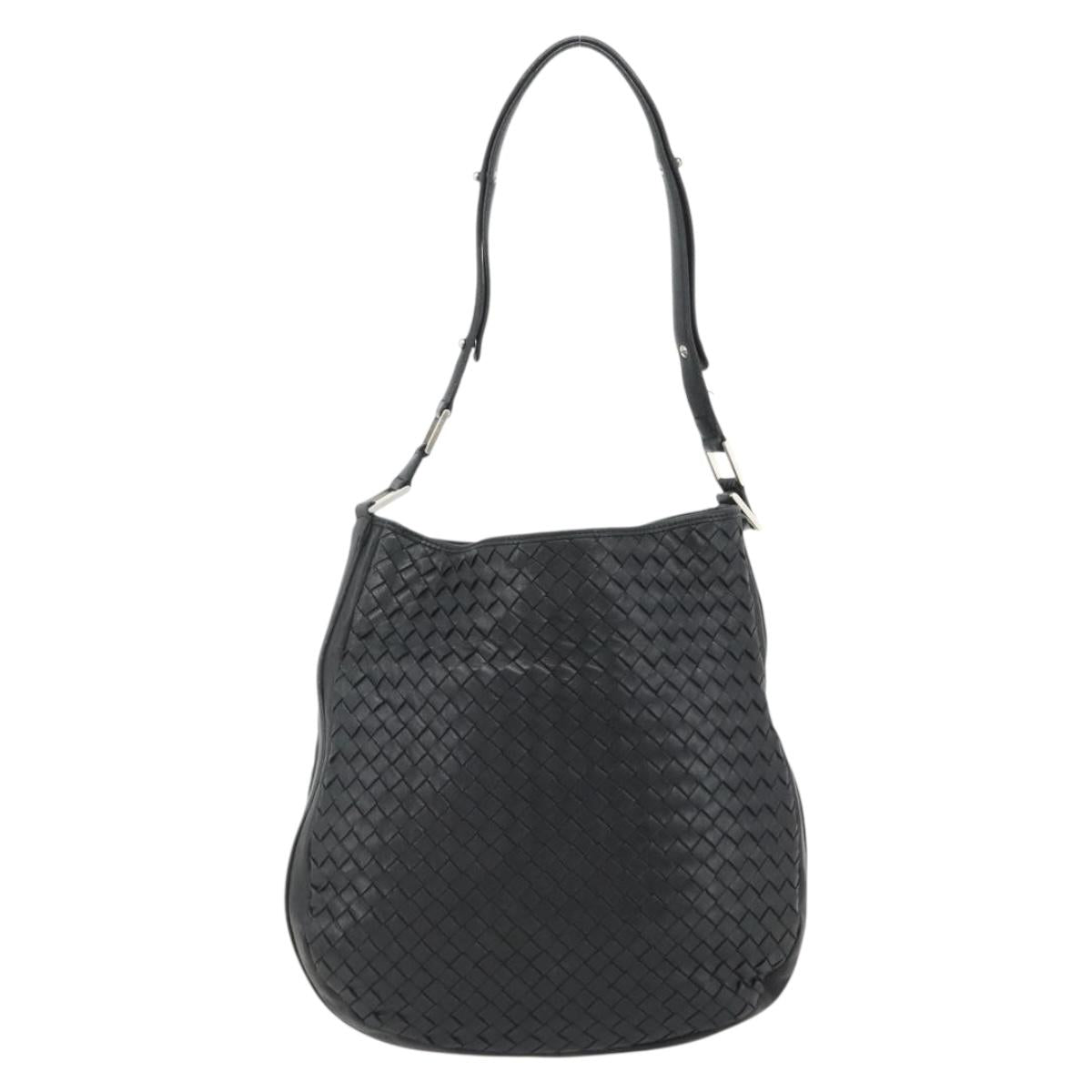 BOTTEGA VENETA INTRECCIATO Shoulder Bag Leather Black Silver Auth 177787A