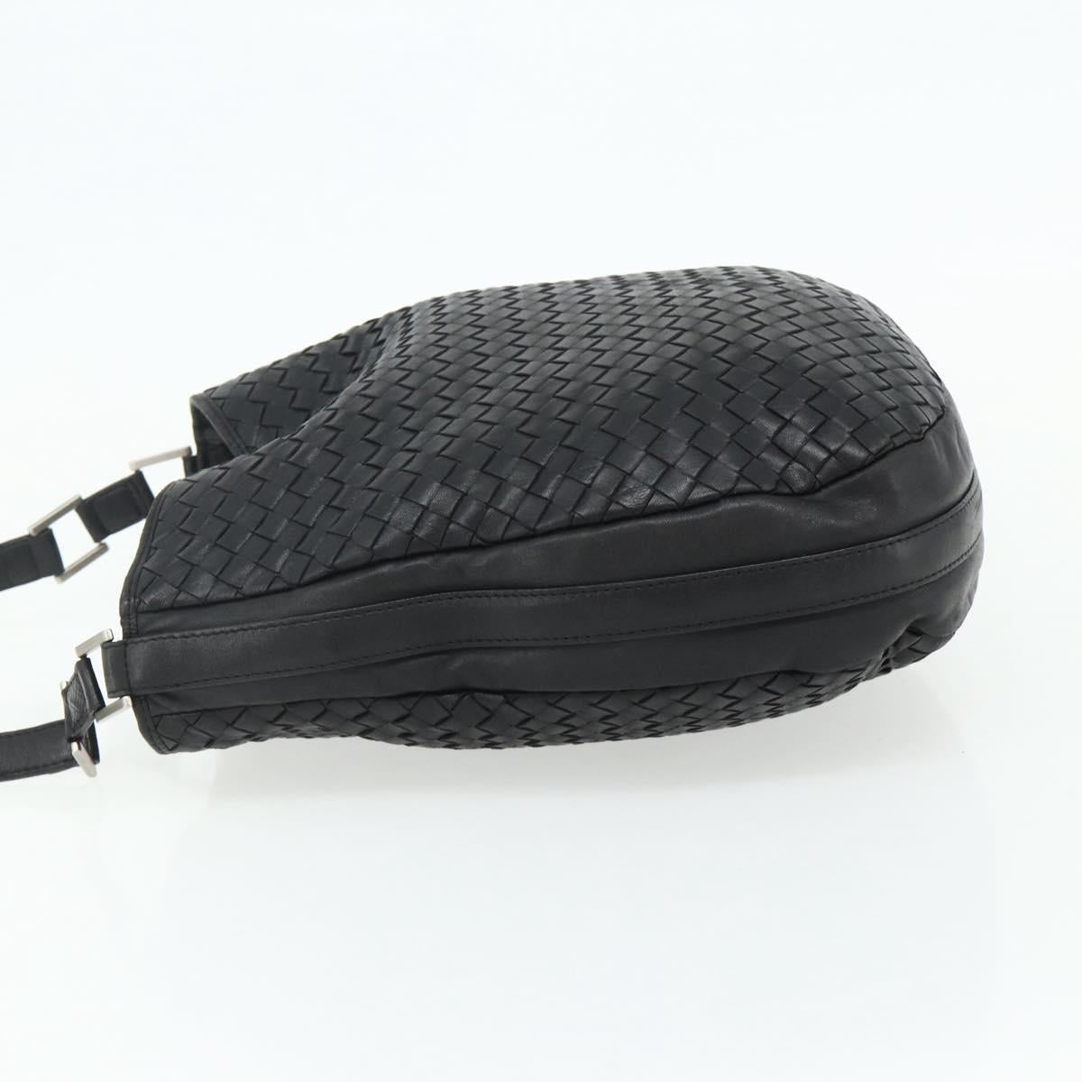BOTTEGA VENETA INTRECCIATO Shoulder Bag Leather Black Silver Auth 177787A