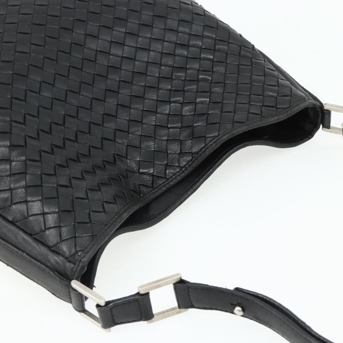BOTTEGA VENETA INTRECCIATO Shoulder Bag Leather Black Silver Auth 177787A