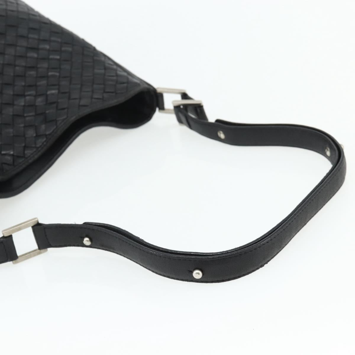 BOTTEGA VENETA INTRECCIATO Shoulder Bag Leather Black Silver Auth 177787A