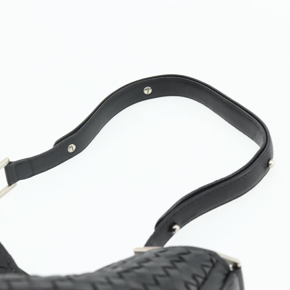 BOTTEGA VENETA INTRECCIATO Shoulder Bag Leather Black Silver Auth 177787A