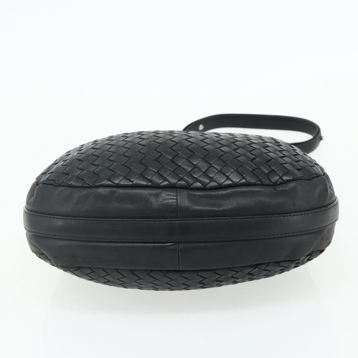 BOTTEGA VENETA INTRECCIATO Shoulder Bag Leather Black Silver Auth 177787A