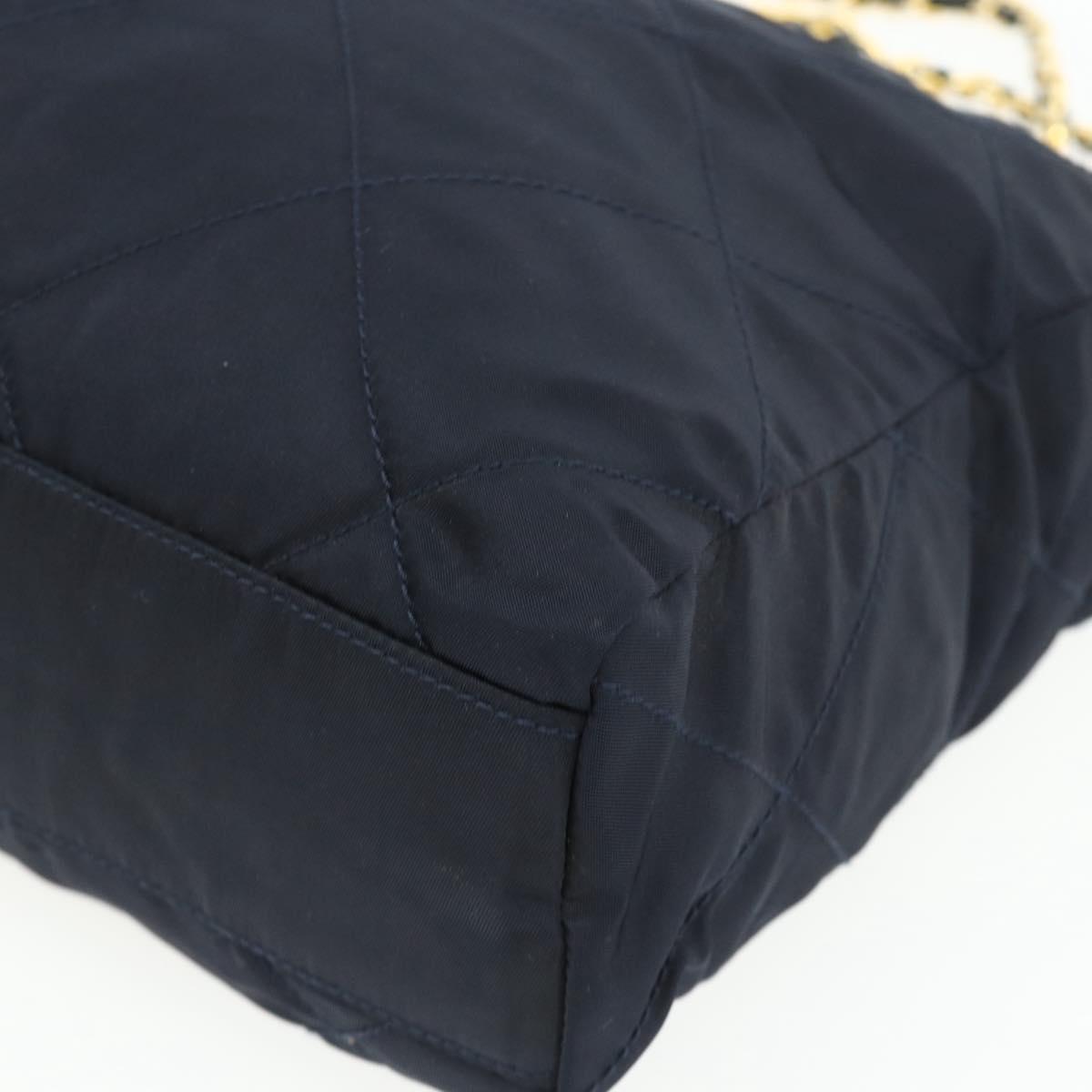 PRADA Chain Tote Bag Nylon Navy Gold Auth 177788