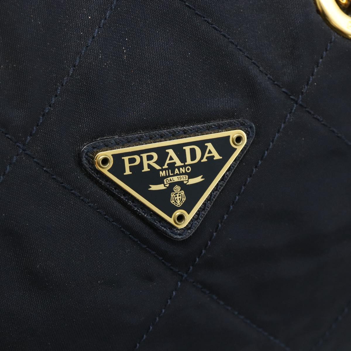PRADA Chain Tote Bag Nylon Navy Gold Auth 177788