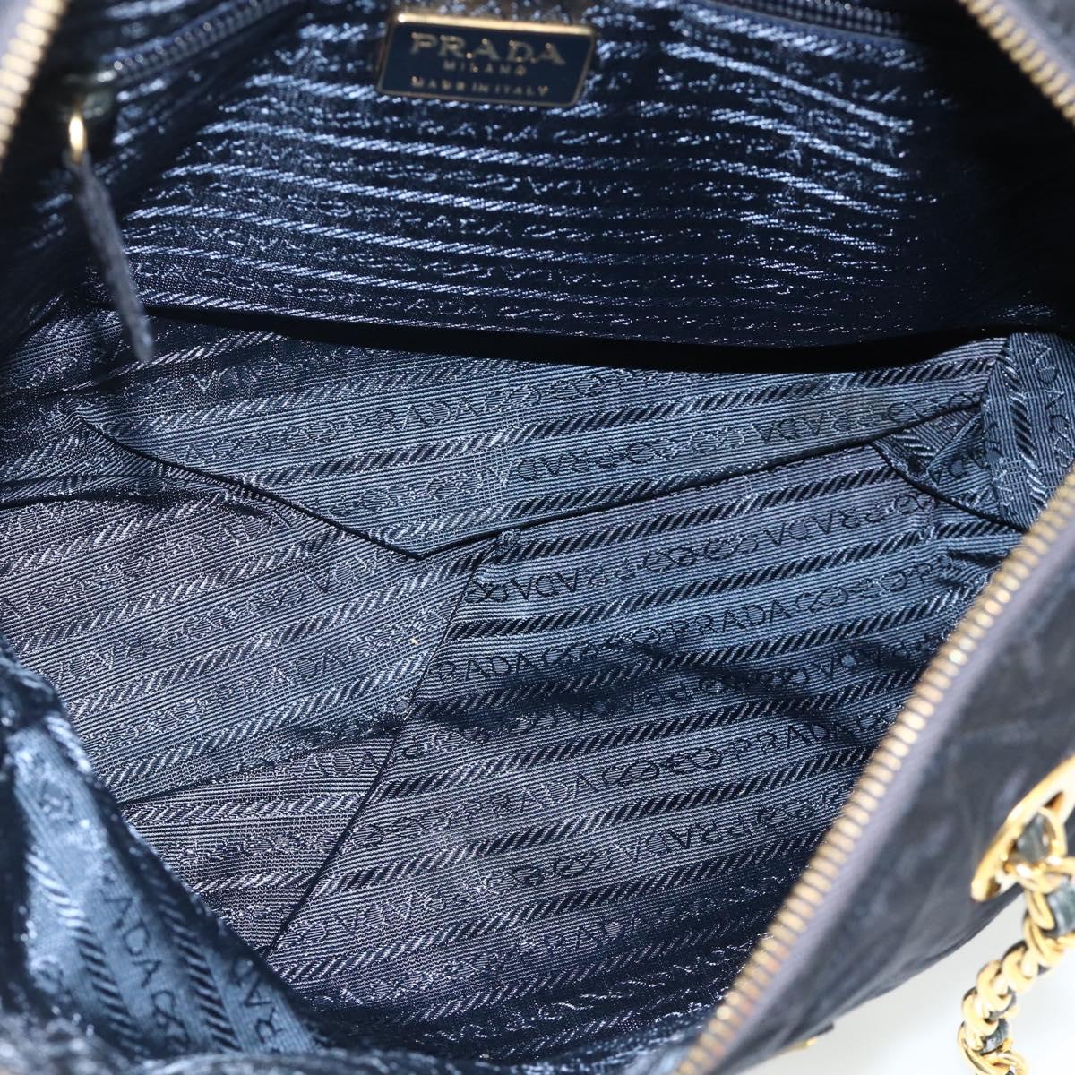 PRADA Chain Tote Bag Nylon Navy Gold Auth 177788