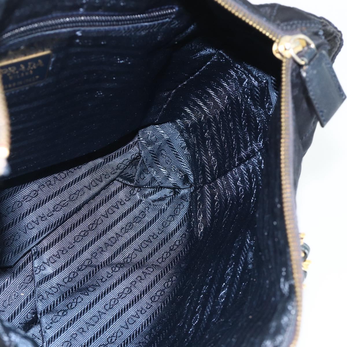 PRADA Chain Tote Bag Nylon Navy Gold Auth 177788