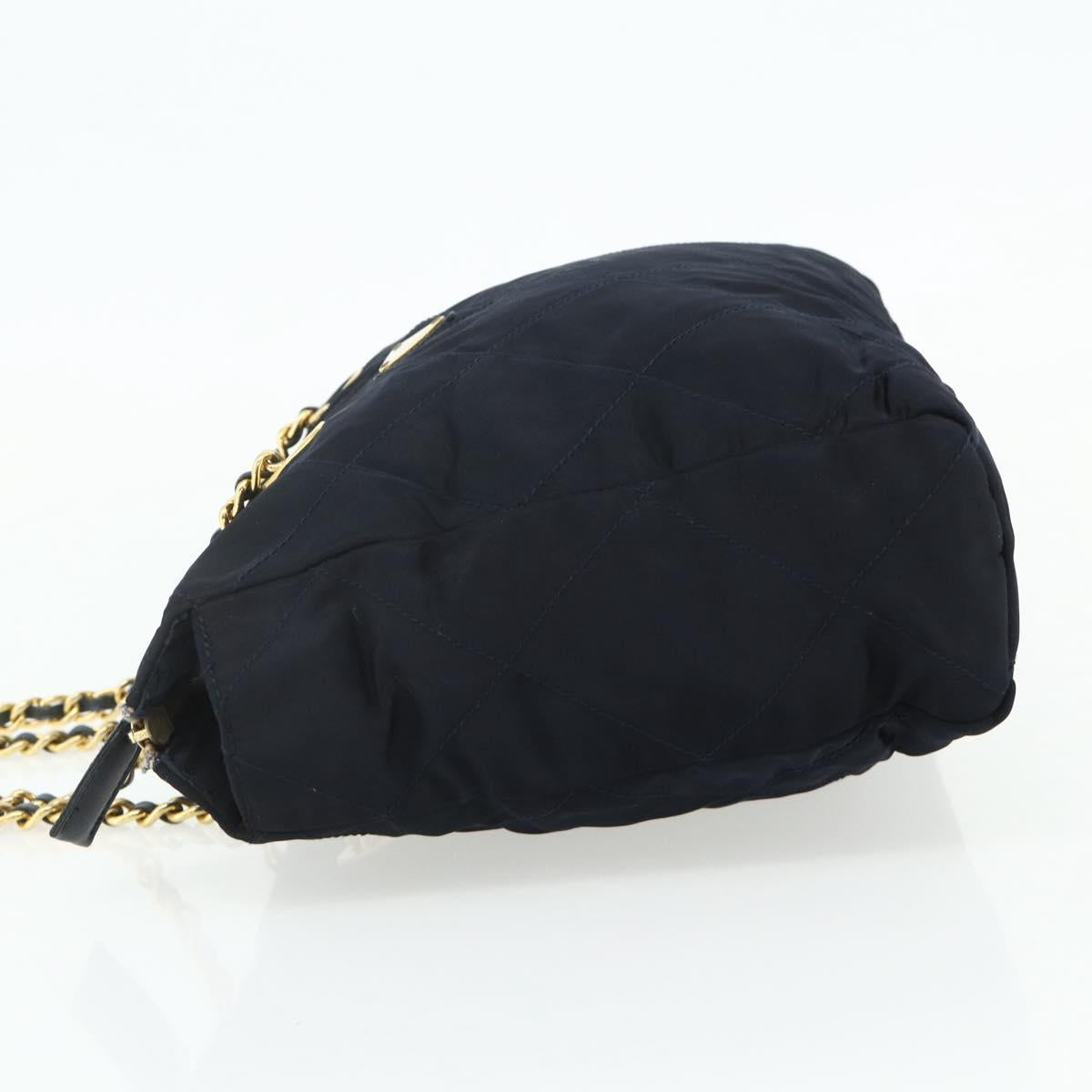 PRADA Chain Tote Bag Nylon Navy Gold Auth 177788