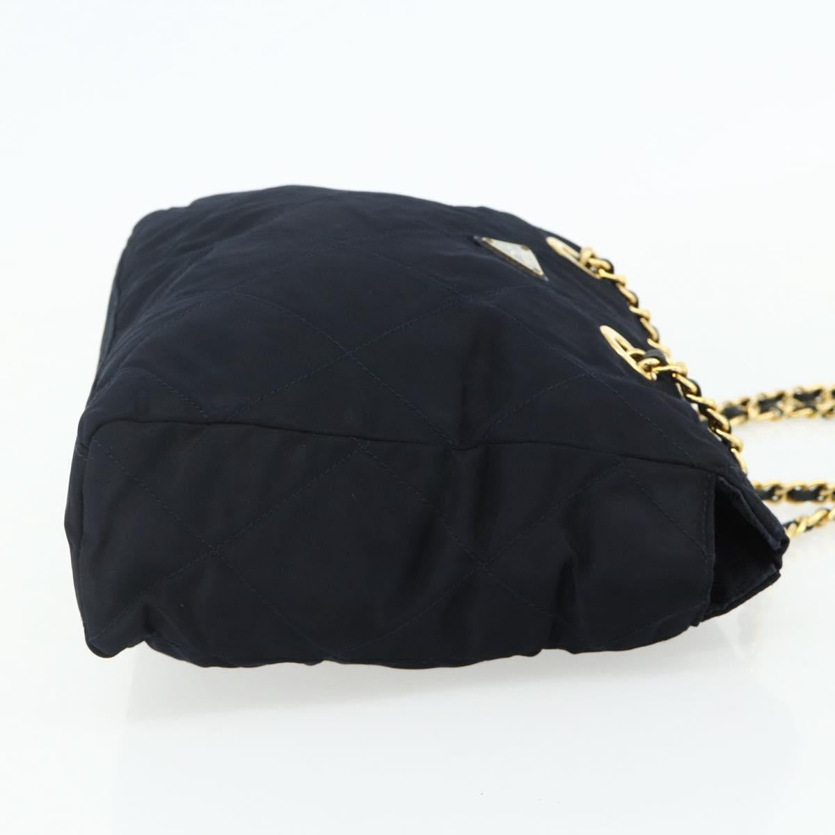 PRADA Chain Tote Bag Nylon Navy Gold Auth 177788
