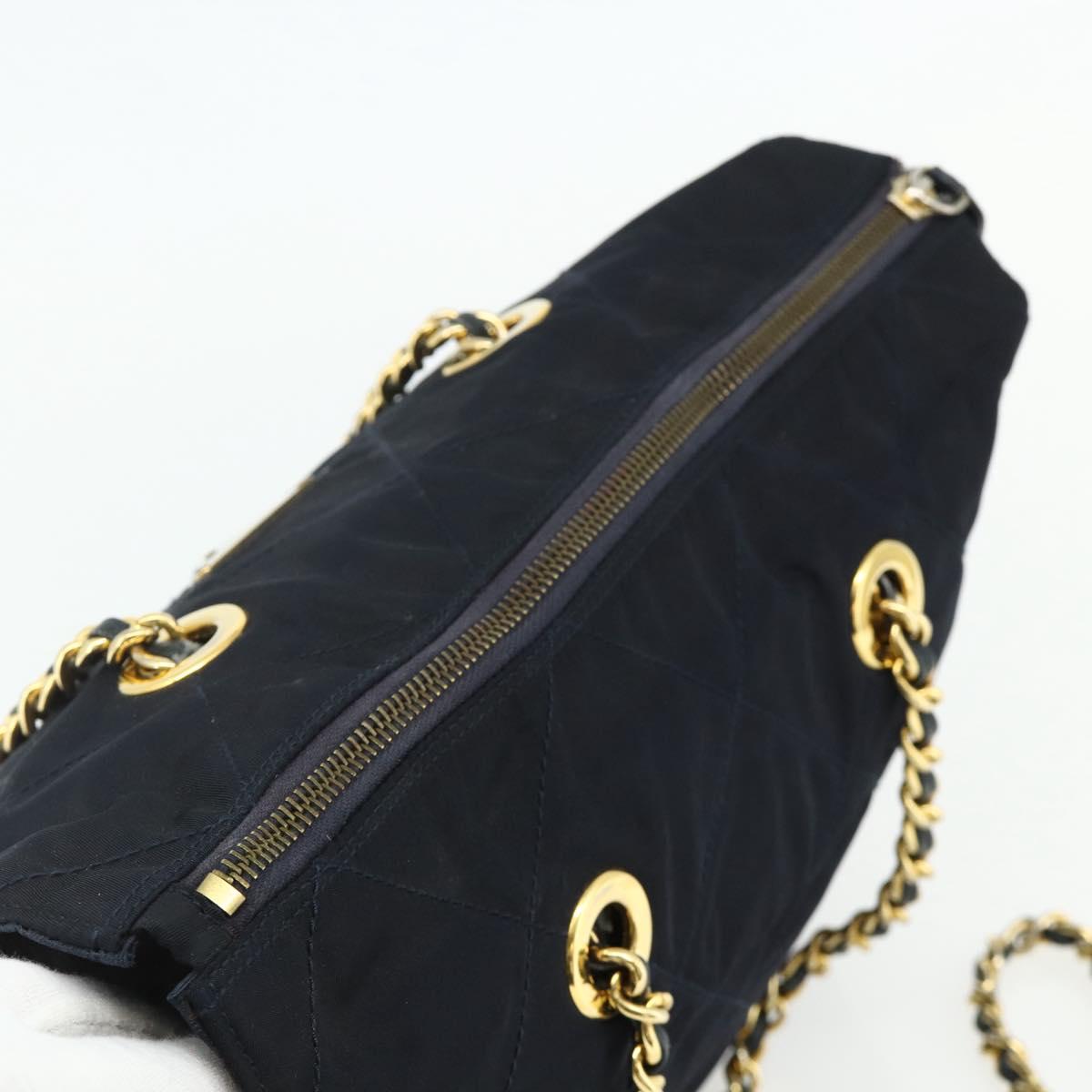 PRADA Chain Tote Bag Nylon Navy Gold Auth 177788