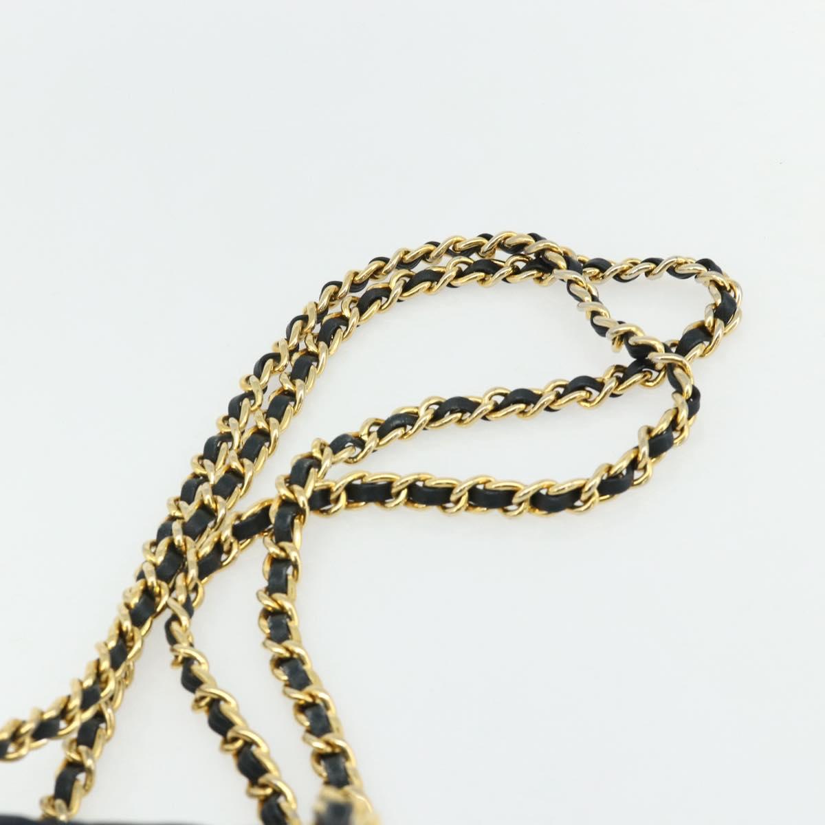 PRADA Chain Tote Bag Nylon Navy Gold Auth 177788