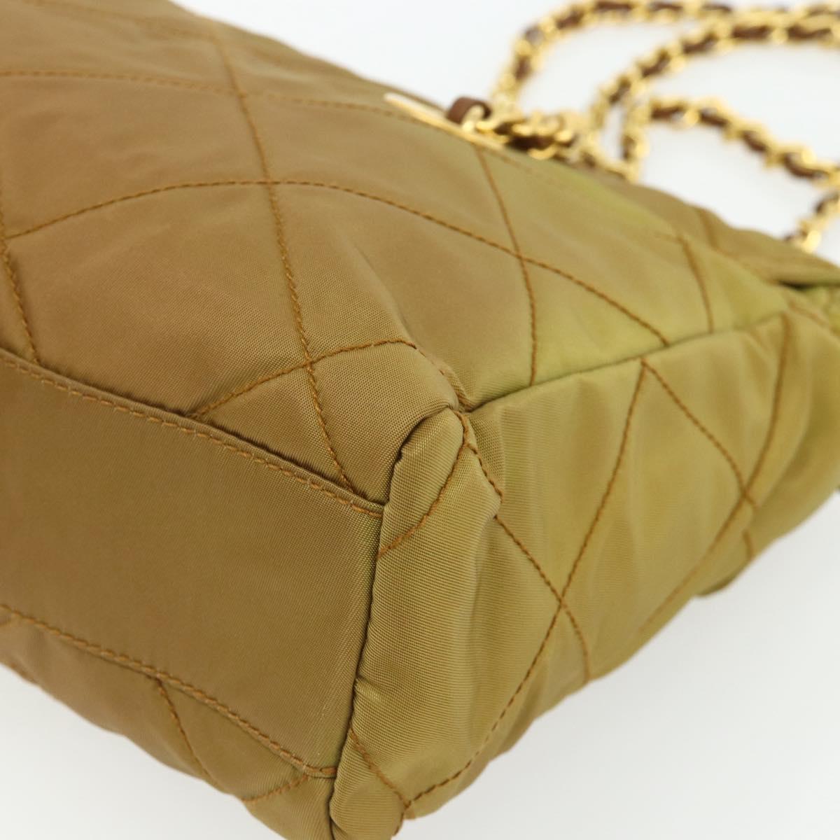 PRADA Chain Tote Bag Nylon Beige Gold Auth 177789