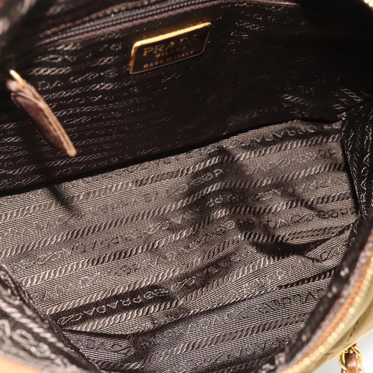 PRADA Chain Tote Bag Nylon Beige Gold Auth 177789