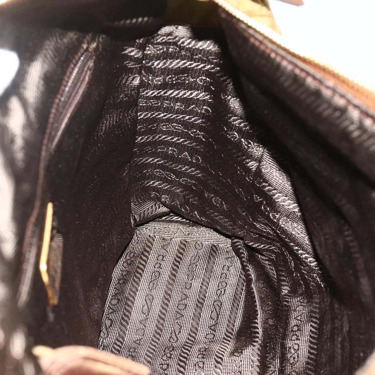 PRADA Chain Tote Bag Nylon Beige Gold Auth 177789