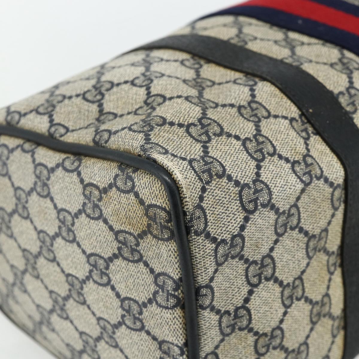 GUCCI GG Supreme Sherry Line Hand Bag PVC Navy Gold 39 02 007 Auth 177794
