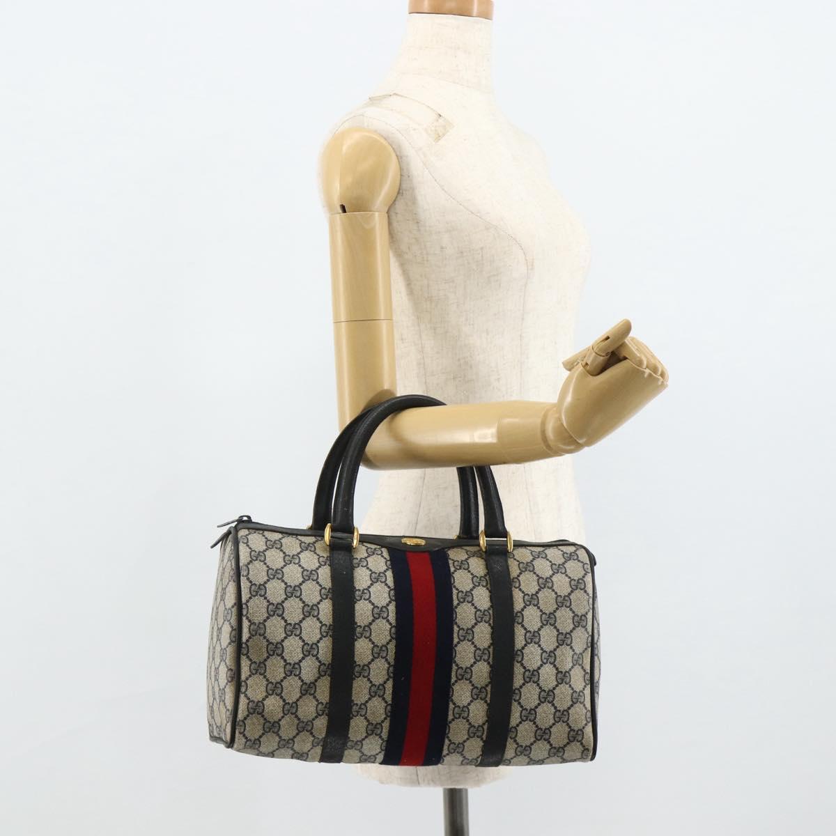 GUCCI GG Supreme Sherry Line Hand Bag PVC Navy Gold 39 02 007 Auth 177794