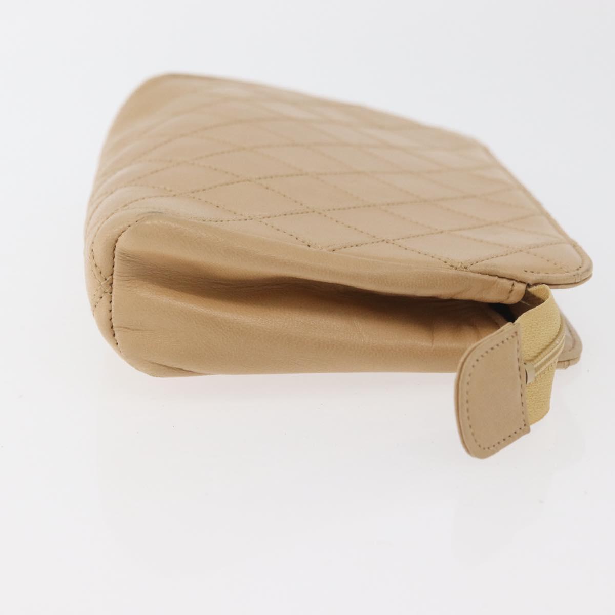 CHANEL Bicolore Pouch Lamb Skin Beige Gold CC Auth 177796
