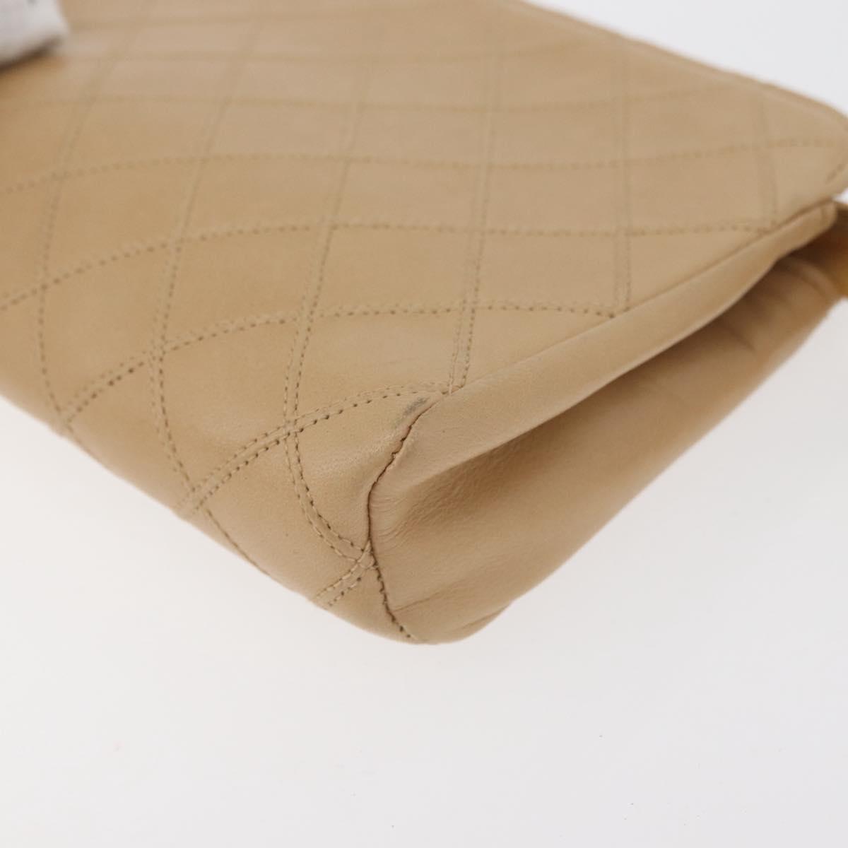 CHANEL Bicolore Pouch Lamb Skin Beige Gold CC Auth 177796