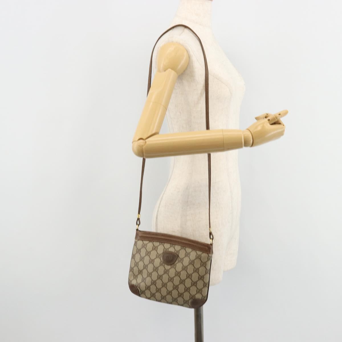 GUCCI GG Supreme Shoulder Bag PVC Beige Gold Auth 177800