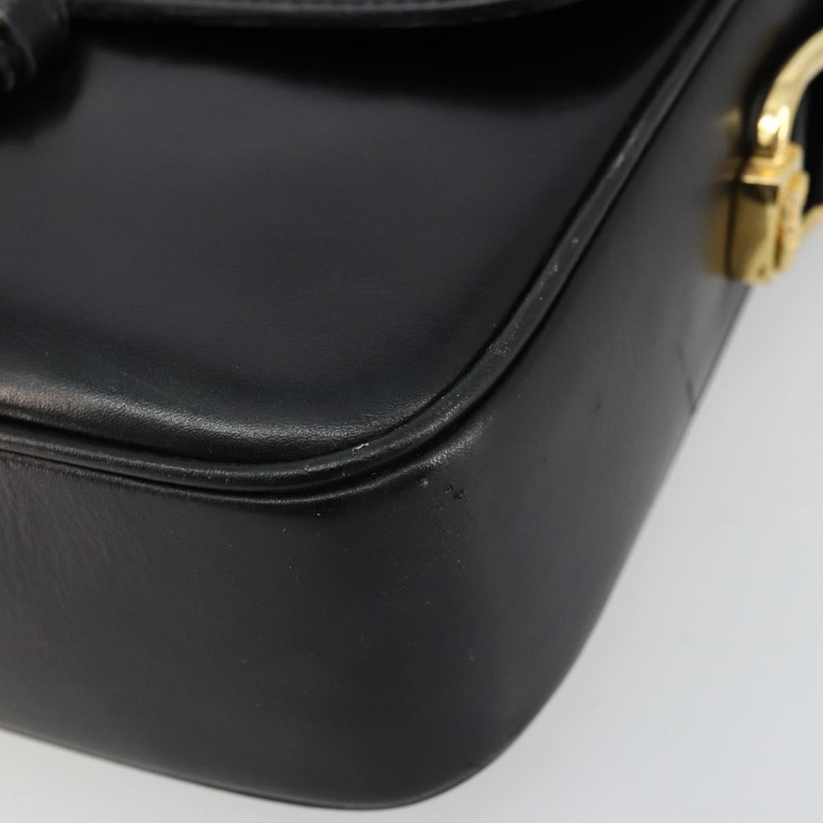 CELINE Shoulder Bag Leather Black Gold Auth 177801