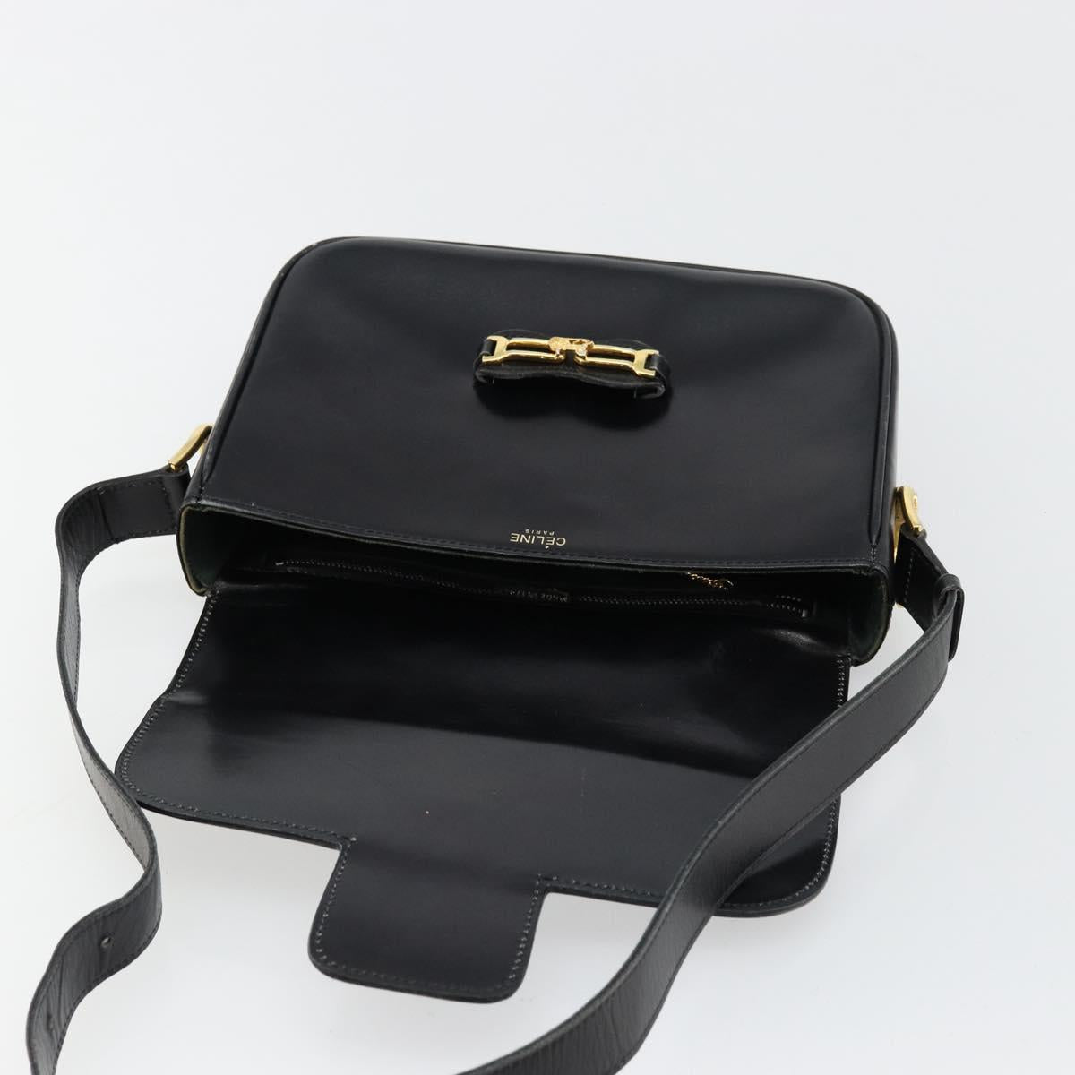 CELINE Shoulder Bag Leather Black Gold Auth 177801