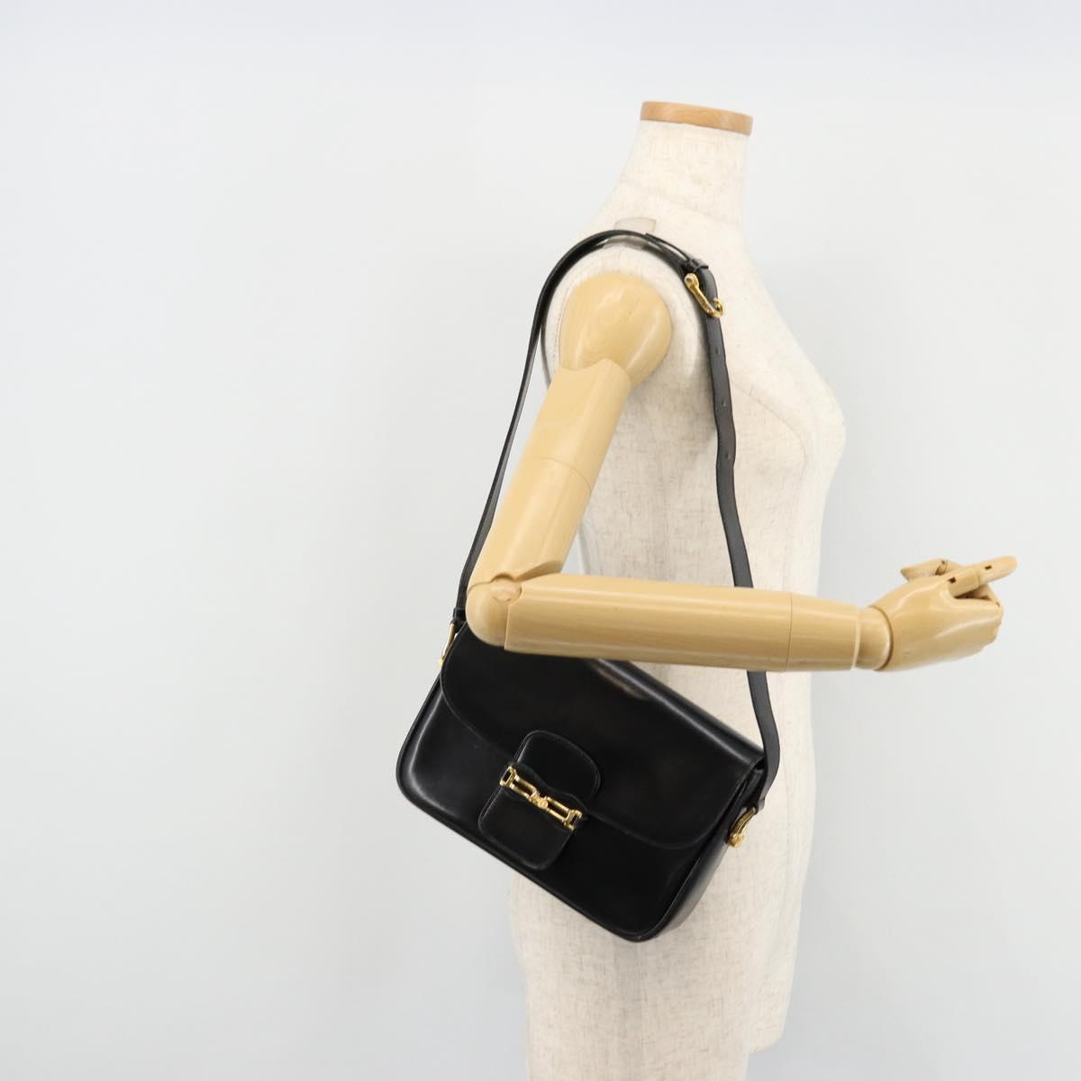 CELINE Shoulder Bag Leather Black Gold Auth 177801