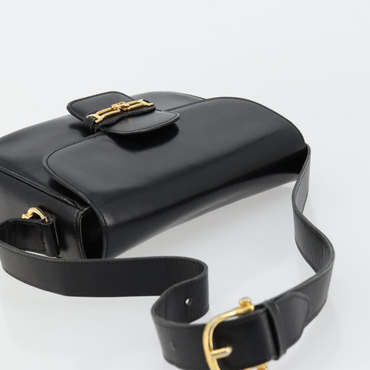 CELINE Shoulder Bag Leather Black Gold Auth 177801