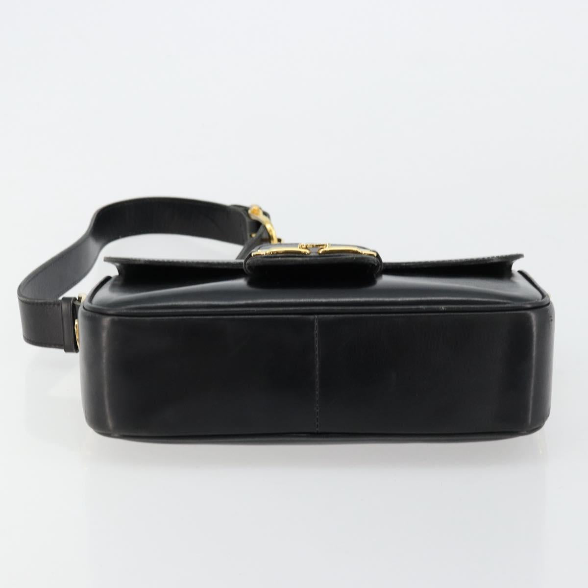 CELINE Shoulder Bag Leather Black Gold Auth 177801