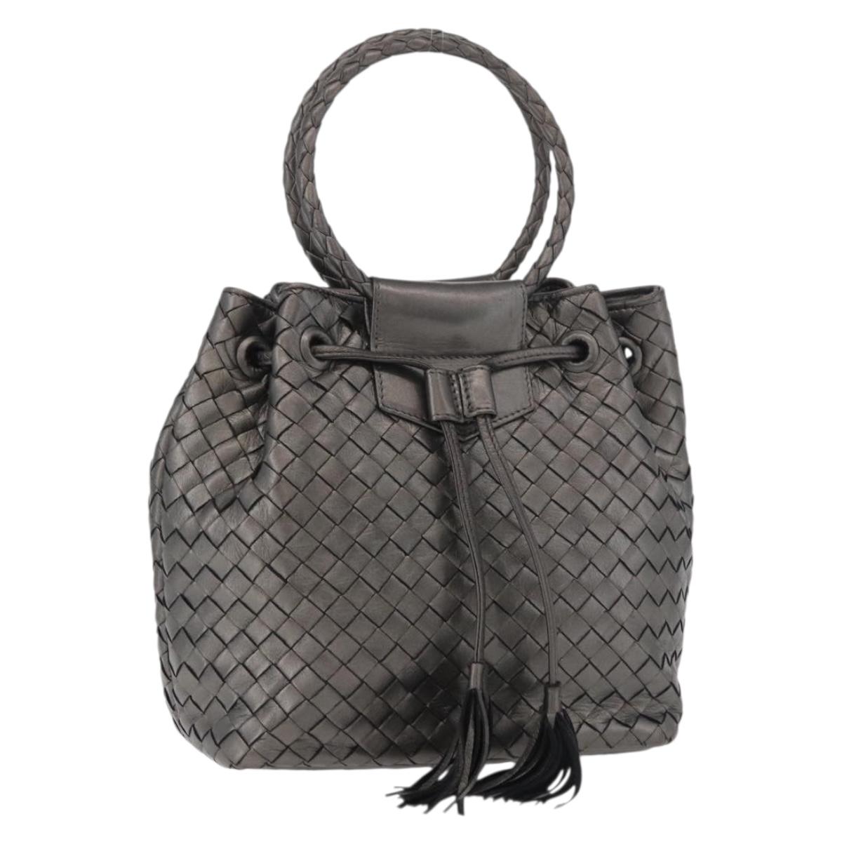 BOTTEGA VENETA INTRECCIATO Purse Hand Bag Leather Silver Gold Auth 177803