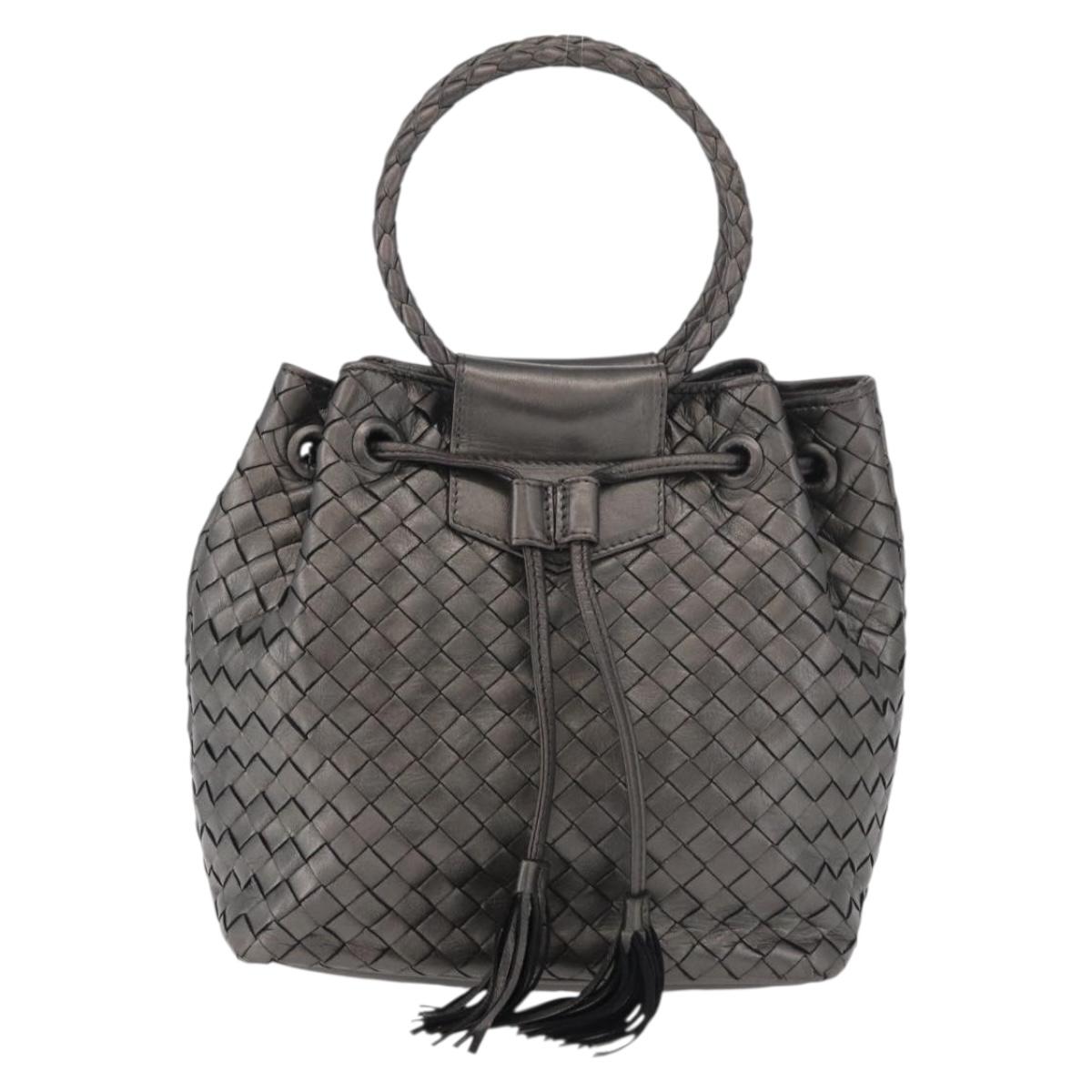 BOTTEGA VENETA INTRECCIATO Purse Hand Bag Leather Silver Gold Auth 177803