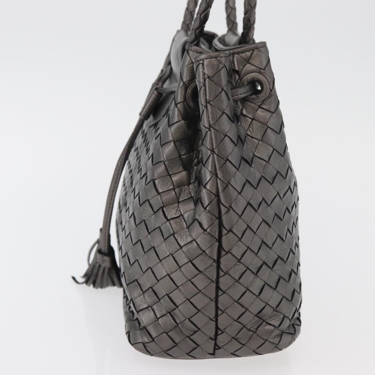 BOTTEGA VENETA INTRECCIATO Purse Hand Bag Leather Silver Gold Auth 177803