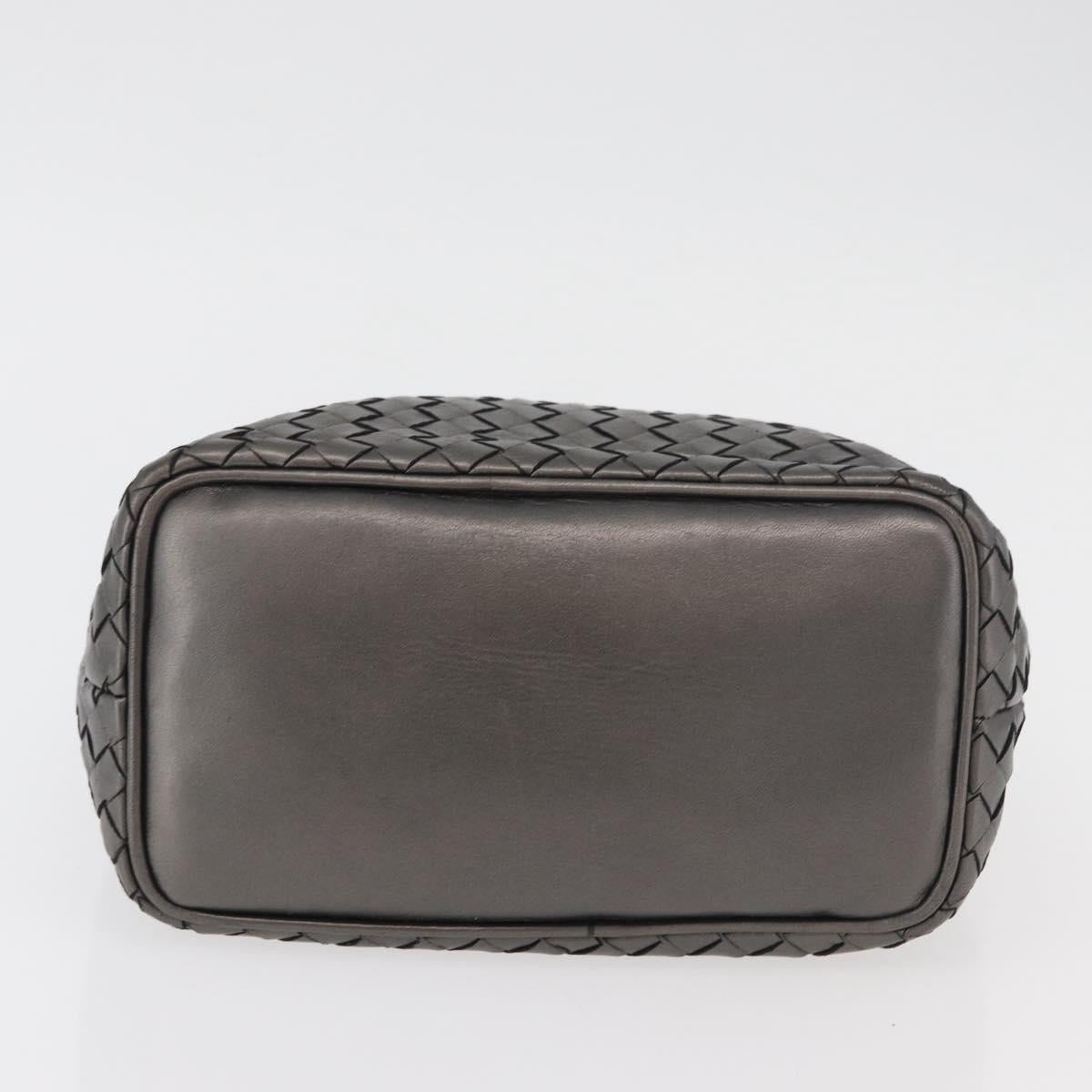 BOTTEGA VENETA INTRECCIATO Purse Hand Bag Leather Silver Gold Auth 177803