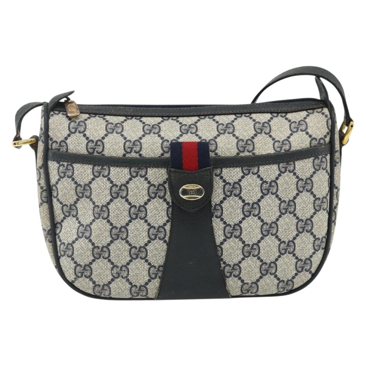 GUCCI GG Supreme Sherry Line Shoulder Bag PVC Navy Gold 89 02 032 Auth 177813