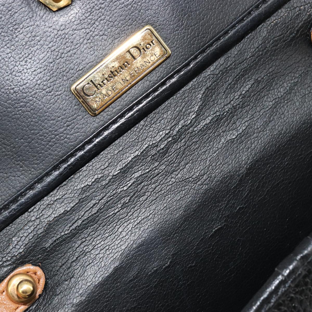 Christian Dior Hand Bag Leather Black Gold Auth 177815