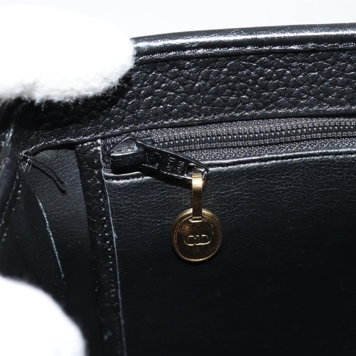Christian Dior Hand Bag Leather Black Gold Auth 177815