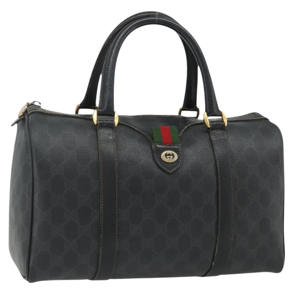 GUCCI GG Supreme Web Sherry Line Hand Bag PVC Black Gold 40 02 007 Auth 177821