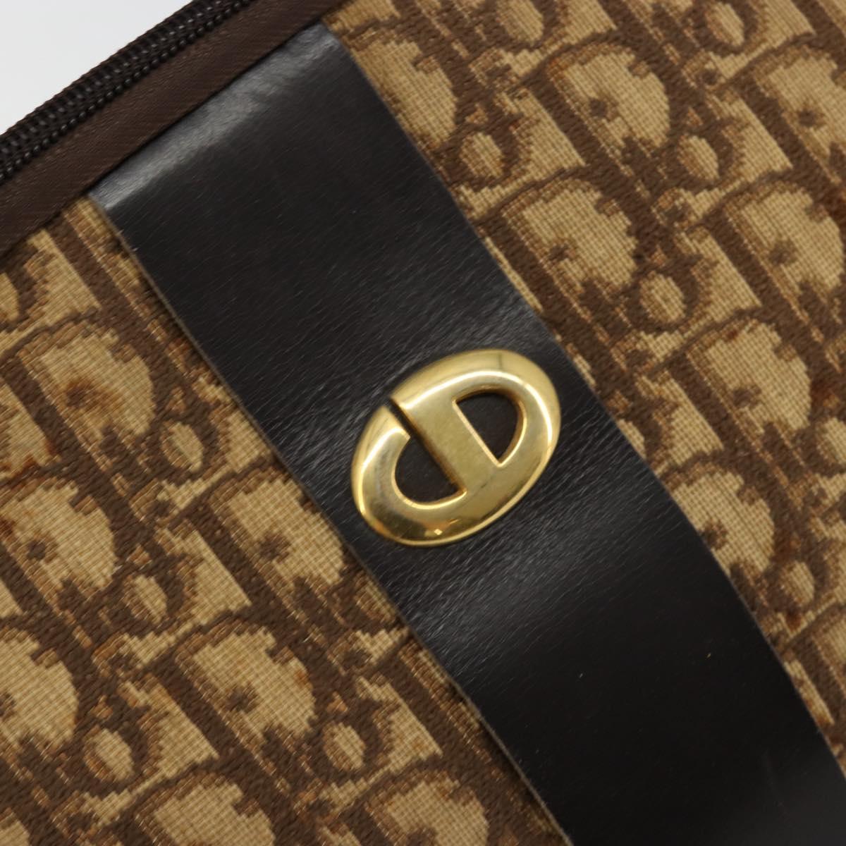 Christian Dior Trotter Canvas Shoulder Bag Brown Gold Auth 177825