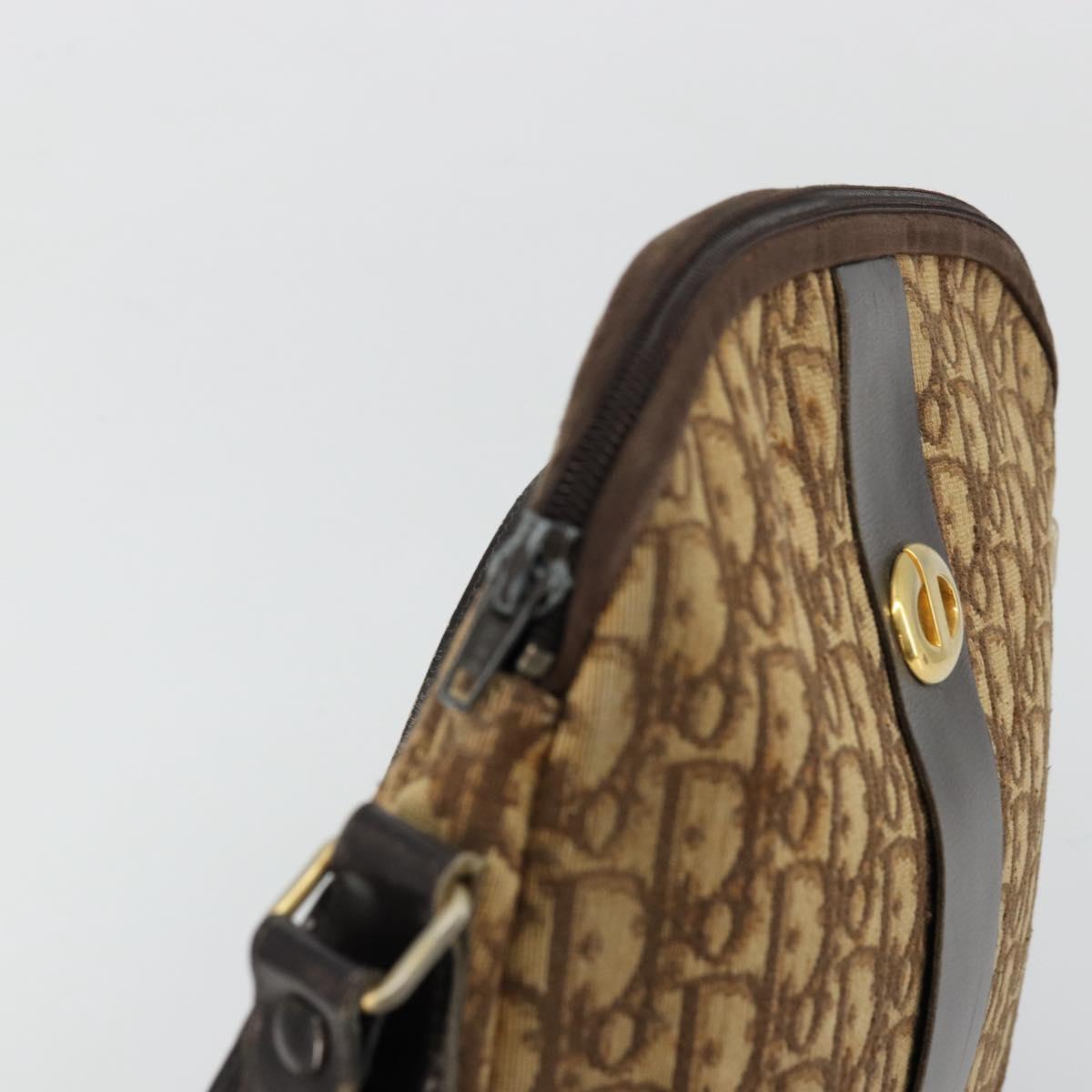 Christian Dior Trotter Canvas Shoulder Bag Brown Gold Auth 177825