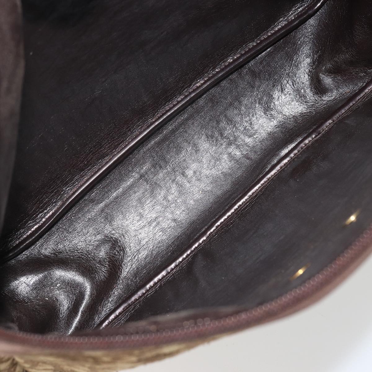 Christian Dior Trotter Canvas Shoulder Bag Brown Gold Auth 177825