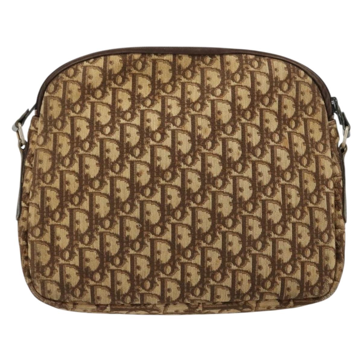 Christian Dior Trotter Canvas Shoulder Bag Brown Gold Auth 177825