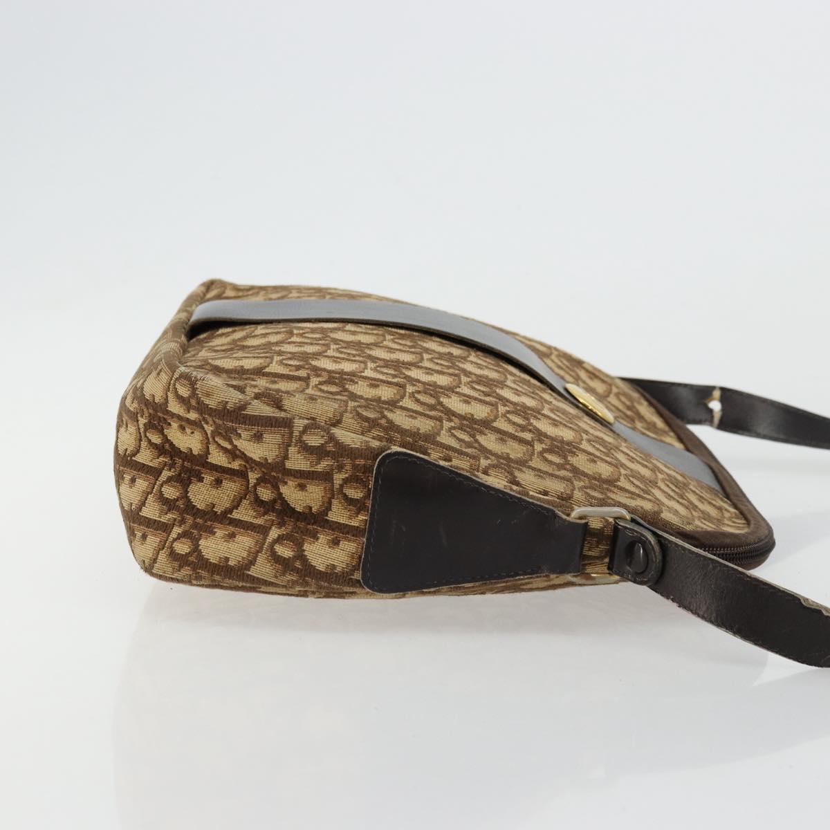 Christian Dior Trotter Canvas Shoulder Bag Brown Gold Auth 177825